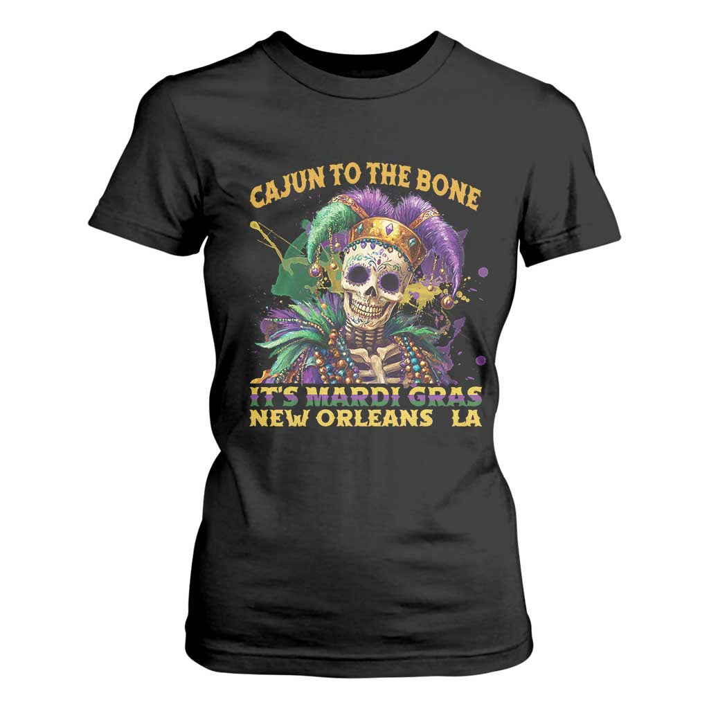 Louisiana Mardi Gras T Shirt For Women Cajun To The Bone Skeleton Jester Costume TS09 Black Print Your Wear