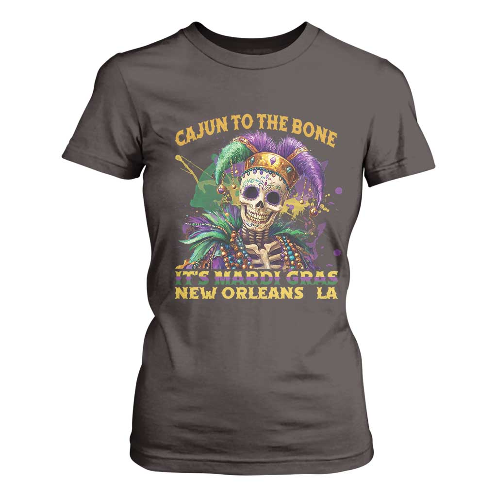 Louisiana Mardi Gras T Shirt For Women Cajun To The Bone Skeleton Jester Costume TS09 Dark Chocolate Print Your Wear