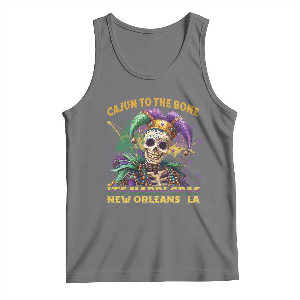 Louisiana Mardi Gras Tank Top Cajun To The Bone Skeleton Jester Costume TS09 Black Heather Print Your Wear