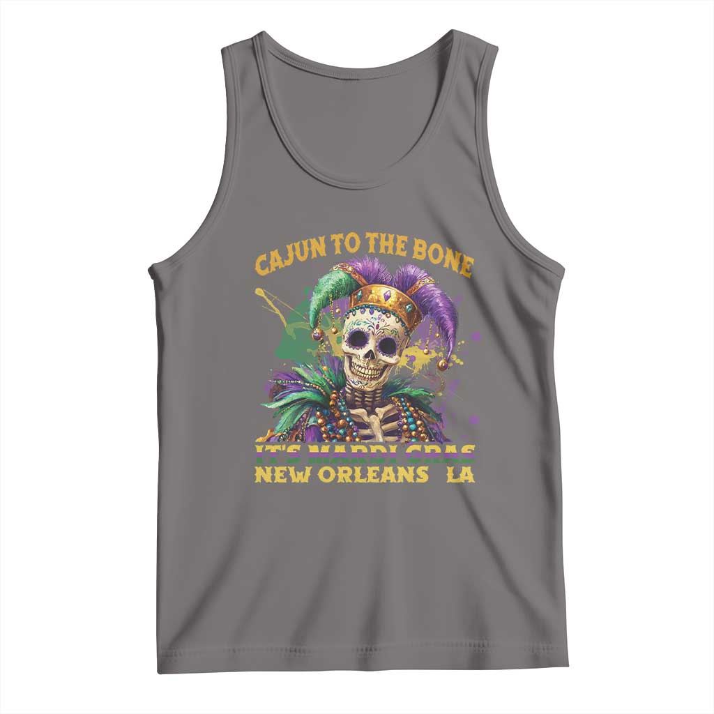 Louisiana Mardi Gras Tank Top Cajun To The Bone Skeleton Jester Costume TS09 Deep Heather Print Your Wear