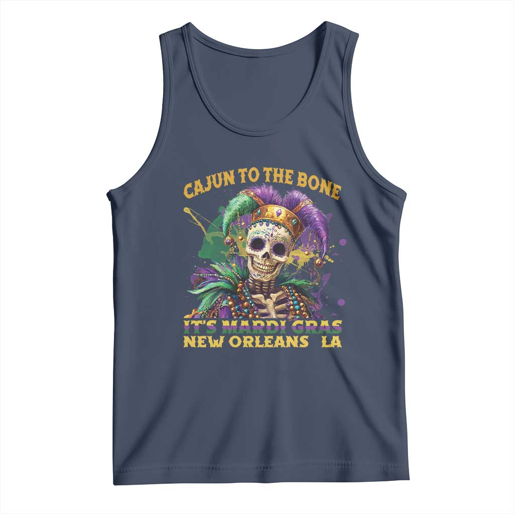 Louisiana Mardi Gras Tank Top Cajun To The Bone Skeleton Jester Costume TS09 Navy Print Your Wear