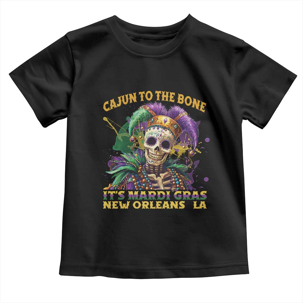 Louisiana Mardi Gras Toddler T Shirt Cajun To The Bone Skeleton Jester Costume TS09 Black Print Your Wear