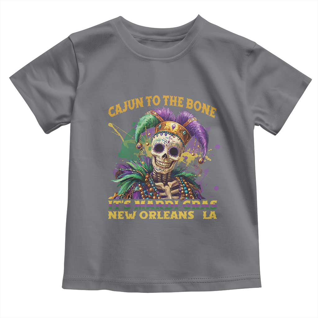 Louisiana Mardi Gras Toddler T Shirt Cajun To The Bone Skeleton Jester Costume TS09 Charcoal Print Your Wear