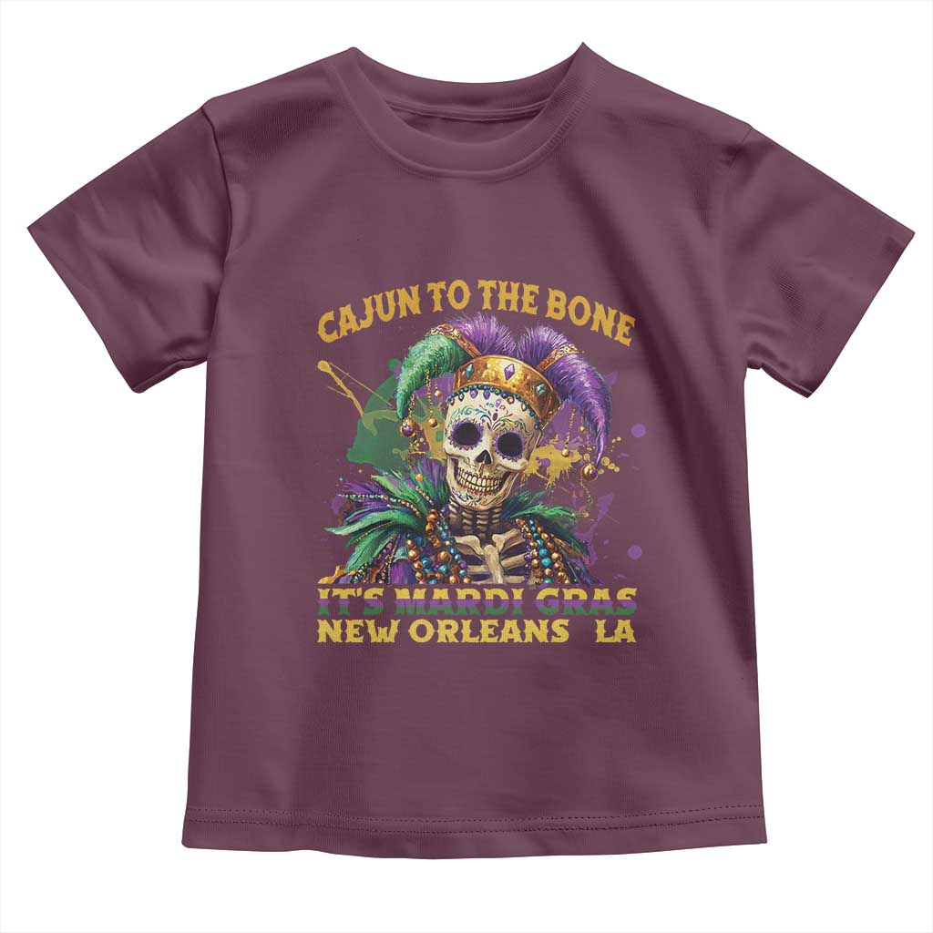 Louisiana Mardi Gras Toddler T Shirt Cajun To The Bone Skeleton Jester Costume TS09 Maroon Print Your Wear