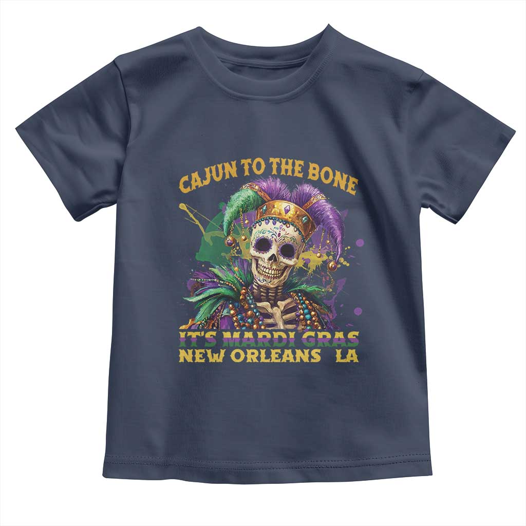 Louisiana Mardi Gras Toddler T Shirt Cajun To The Bone Skeleton Jester Costume TS09 Navy Print Your Wear