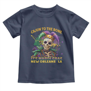 Louisiana Mardi Gras Toddler T Shirt Cajun To The Bone Skeleton Jester Costume TS09 Navy Print Your Wear