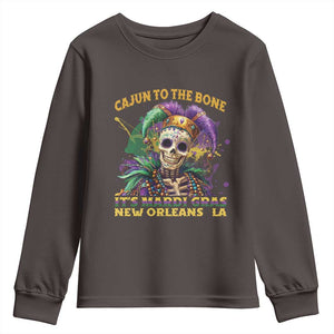 Louisiana Mardi Gras Youth Sweatshirt Cajun To The Bone Skeleton Jester Costume TS09 Dark Chocolate Print Your Wear