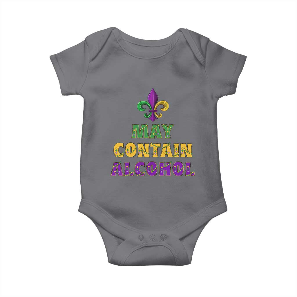 Funny Mardi Gras Party Baby Onesie May Contain Alcohol Drinking Team TS09 Charcoal Print Your Wear
