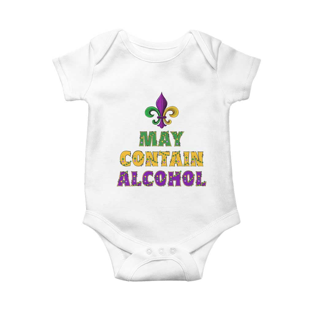 Funny Mardi Gras Party Baby Onesie May Contain Alcohol Drinking Team TS09 White Print Your Wear