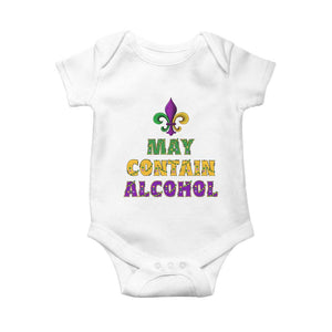 Funny Mardi Gras Party Baby Onesie May Contain Alcohol Drinking Team TS09 White Print Your Wear