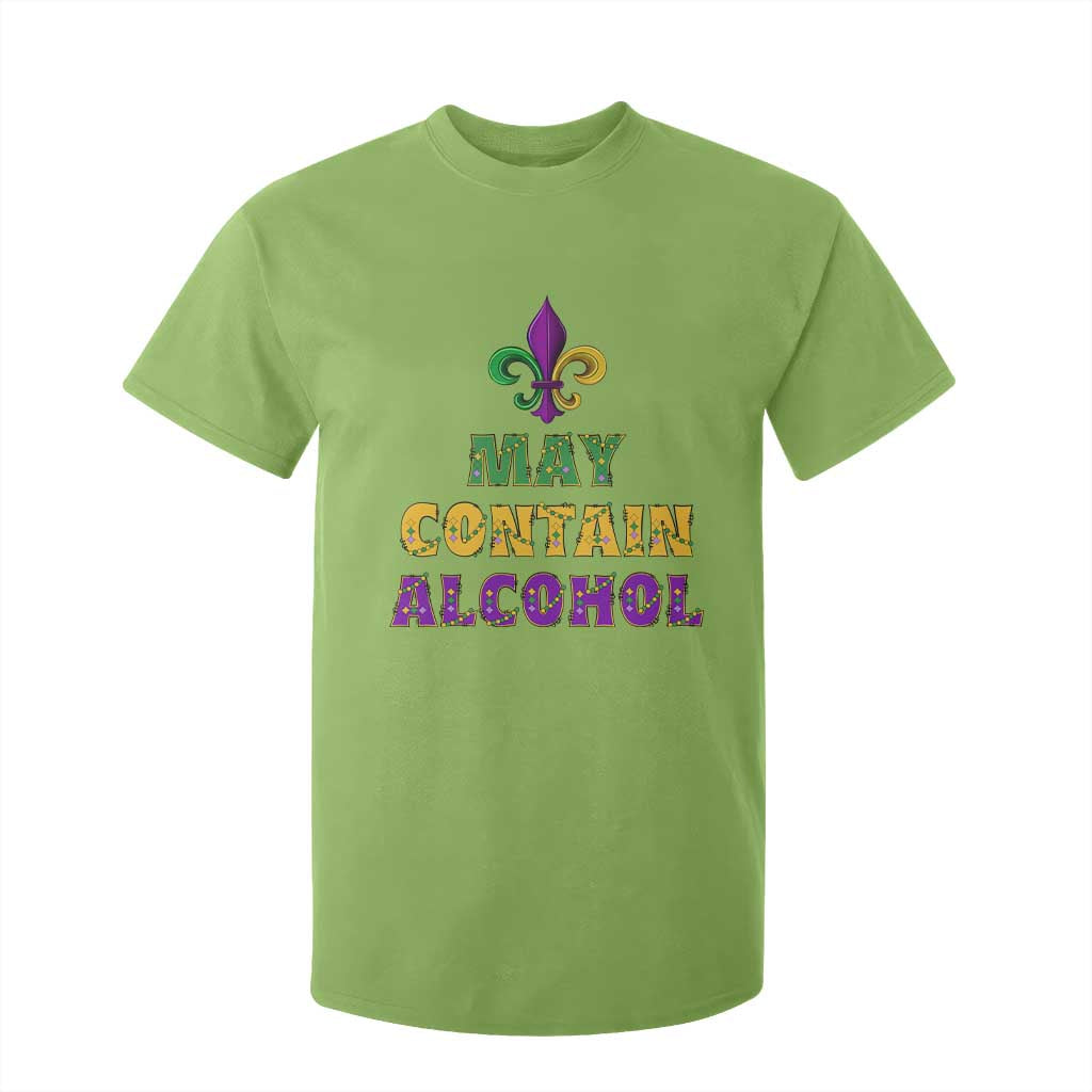 Funny Mardi Gras Party T Shirt For Kid May Contain Alcohol Drinking Team TS09 Lime Print Your Wear
