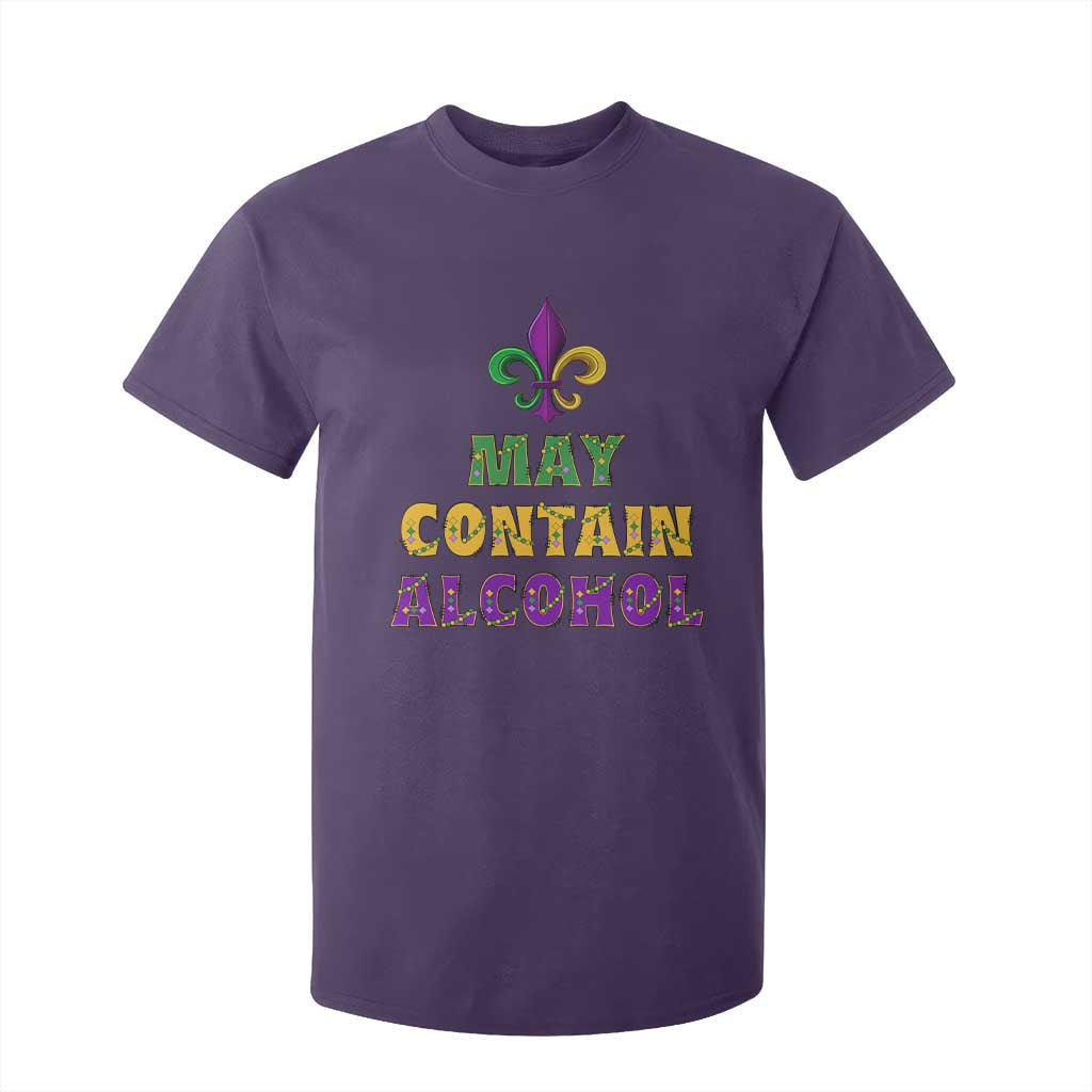 Funny Mardi Gras Party T Shirt For Kid May Contain Alcohol Drinking Team TS09 Purple Print Your Wear