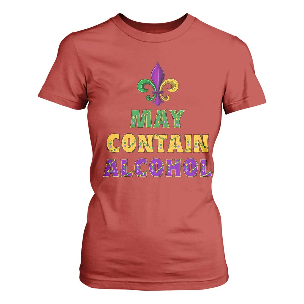Funny Mardi Gras Party T Shirt For Women May Contain Alcohol Drinking Team TS09 Red Print Your Wear