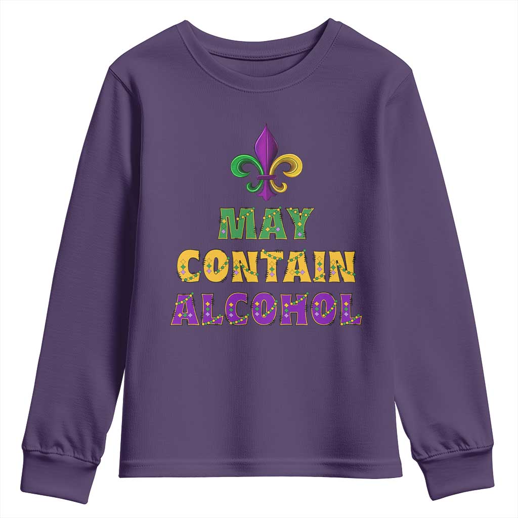 Funny Mardi Gras Party Youth Sweatshirt May Contain Alcohol Drinking Team TS09 Purple Print Your Wear