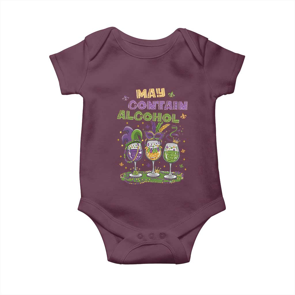 Funny Mardi Gras Drinking Team Baby Onesie May Contain Alcohol Fat Tuesday Party TS09 Maroon Print Your Wear