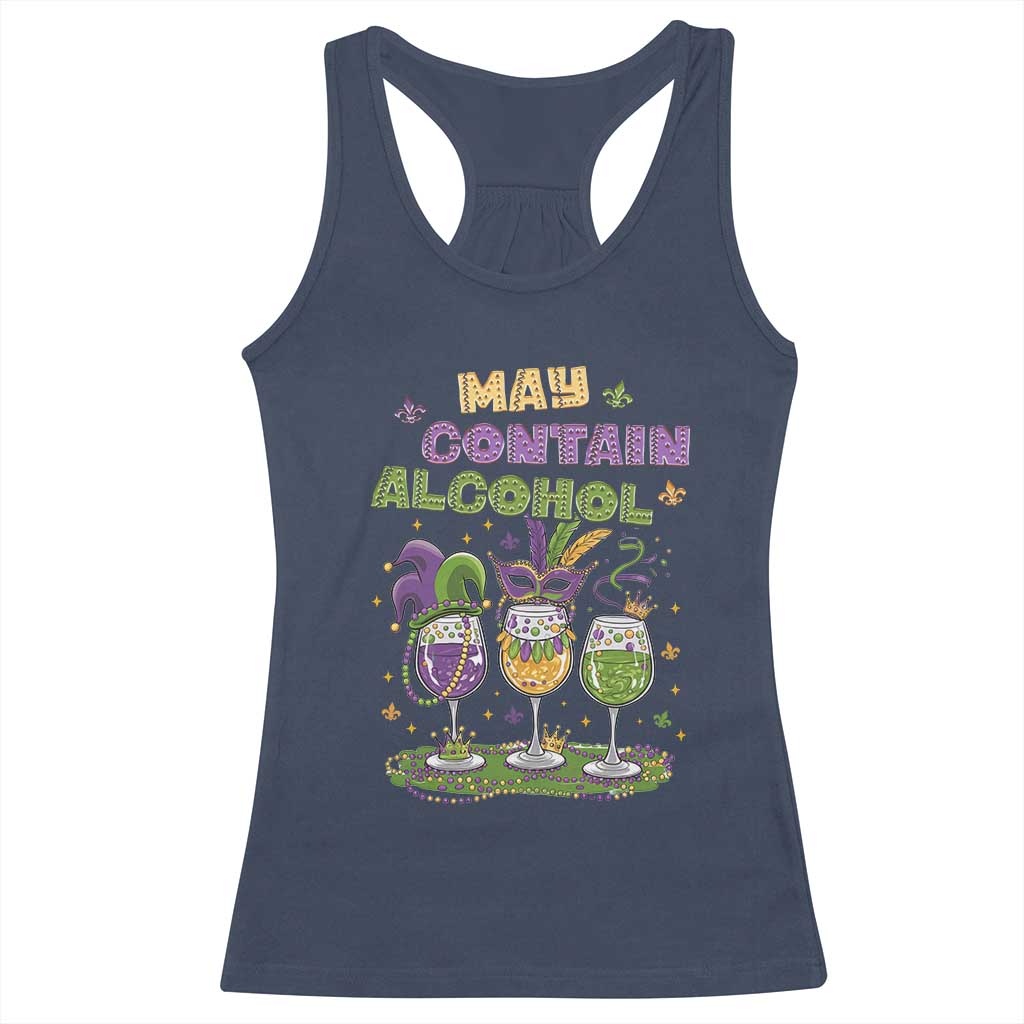 Funny Mardi Gras Drinking Team Racerback Tank Top May Contain Alcohol Fat Tuesday Party TS09 Navy Print Your Wear