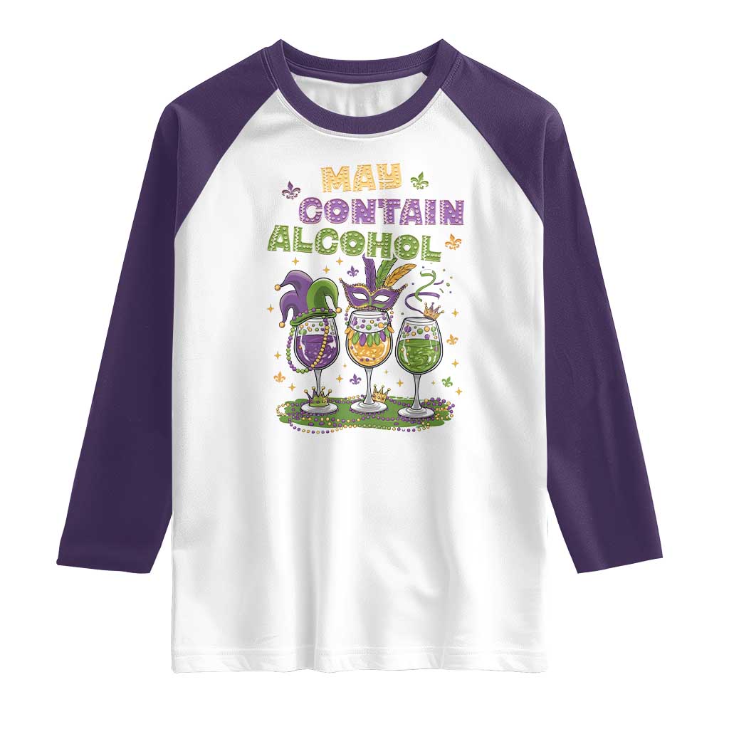 Funny Mardi Gras Drinking Team Raglan Shirt May Contain Alcohol Fat Tuesday Party TS09 White Purple Print Your Wear