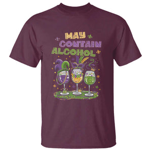 Funny Mardi Gras Drinking Team T Shirt May Contain Alcohol Fat Tuesday Party TS09 Maroon Print Your Wear