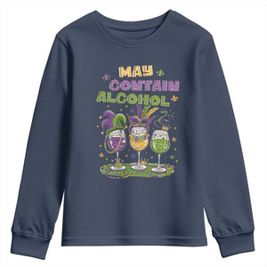 Funny Mardi Gras Drinking Team Youth Sweatshirt May Contain Alcohol Fat Tuesday Party TS09 Navy Print Your Wear