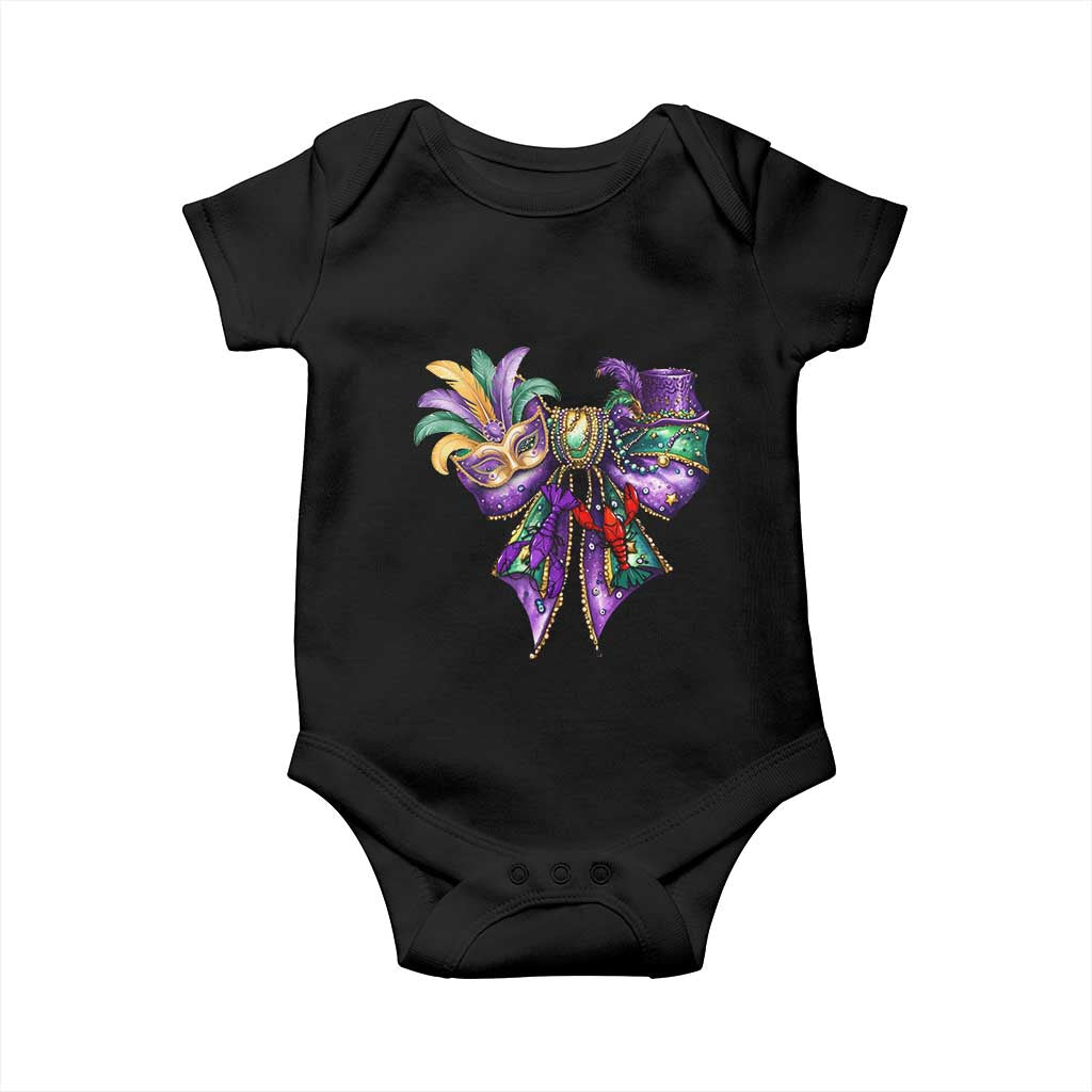 Coquette Bow Mardi Gras Baby Onesie New Orleans Carnival Beads Mask Crawfish TS09 Black Print Your Wear