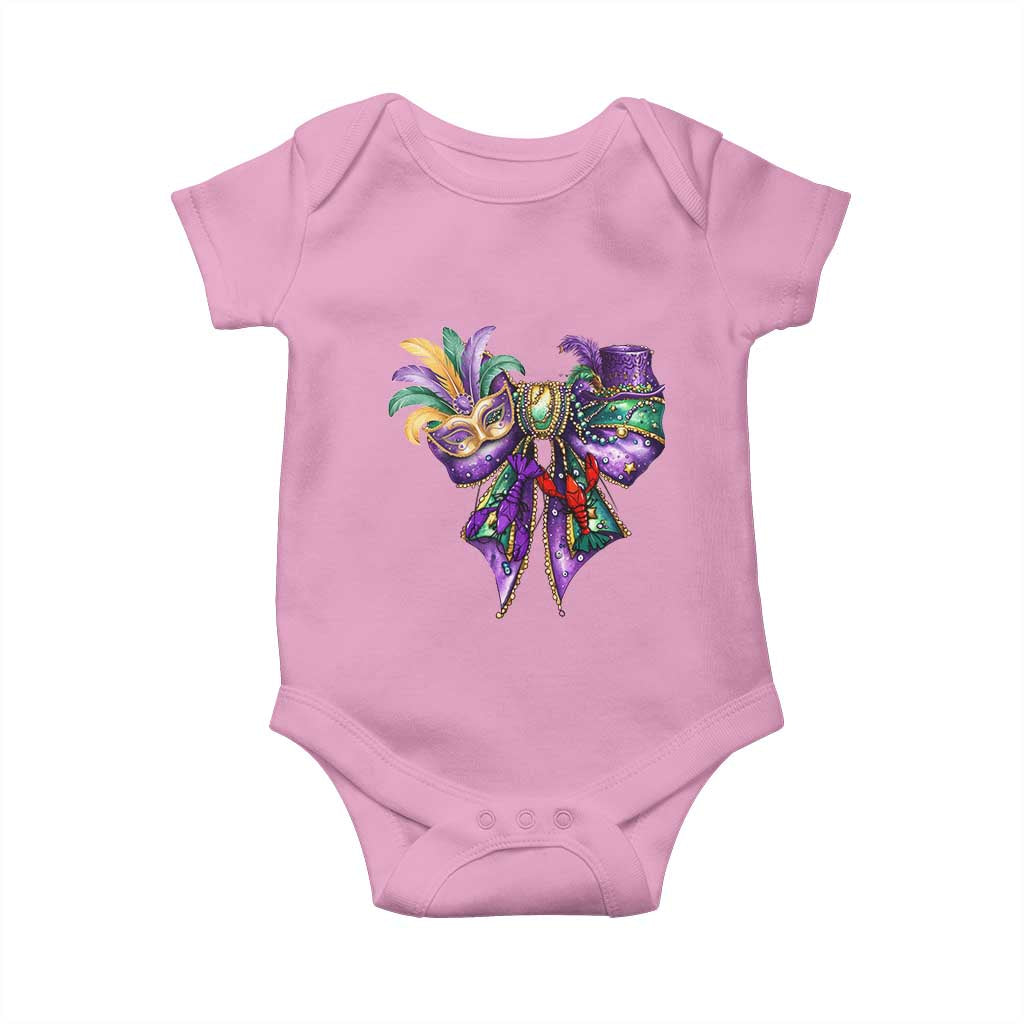 Coquette Bow Mardi Gras Baby Onesie New Orleans Carnival Beads Mask Crawfish TS09 Light Pink Print Your Wear