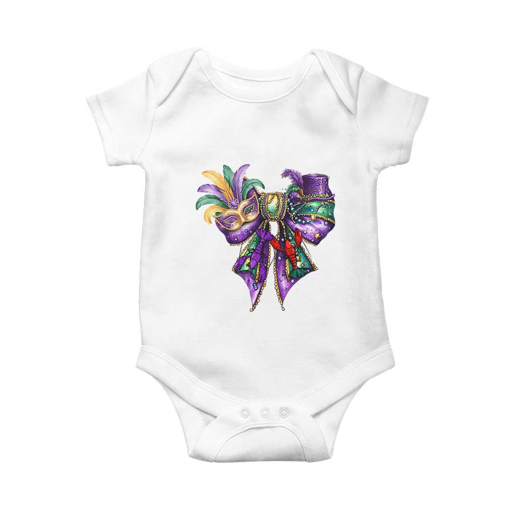 Coquette Bow Mardi Gras Baby Onesie New Orleans Carnival Beads Mask Crawfish TS09 White Print Your Wear
