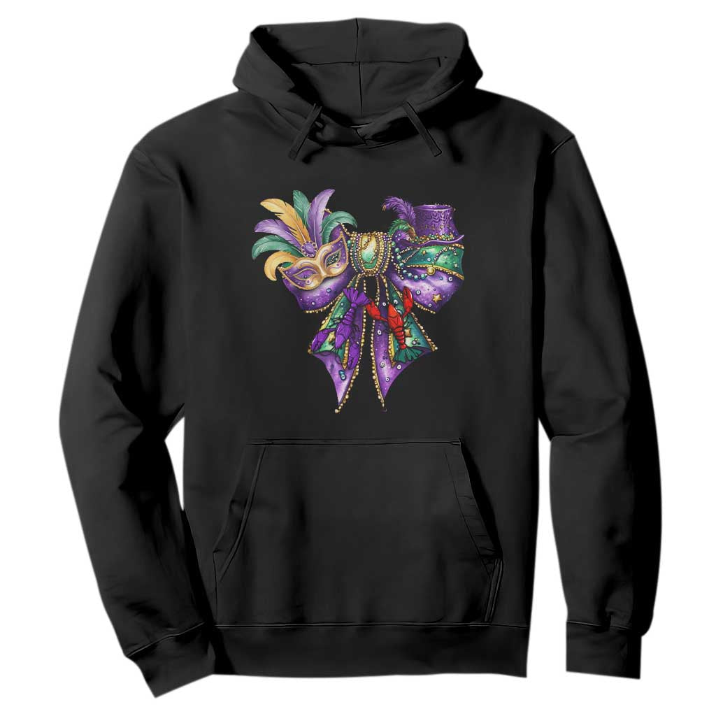 Coquette Bow Mardi Gras Hoodie New Orleans Carnival Beads Mask Crawfish TS09 Black Print Your Wear