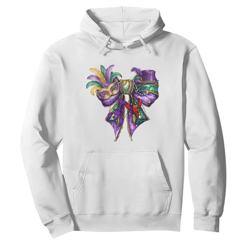 Coquette Bow Mardi Gras Hoodie New Orleans Carnival Beads Mask Crawfish TS09 White Print Your Wear