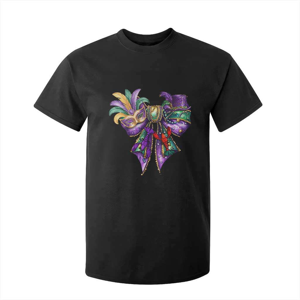 Coquette Bow Mardi Gras T Shirt For Kid New Orleans Carnival Beads Mask Crawfish TS09 Black Print Your Wear
