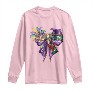 Coquette Bow Mardi Gras Long Sleeve Shirt New Orleans Carnival Beads Mask Crawfish TS09 Light Pink Print Your Wear