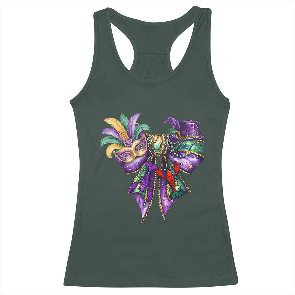 Coquette Bow Mardi Gras Racerback Tank Top New Orleans Carnival Beads Mask Crawfish TS09 Dark Forest Green Print Your Wear