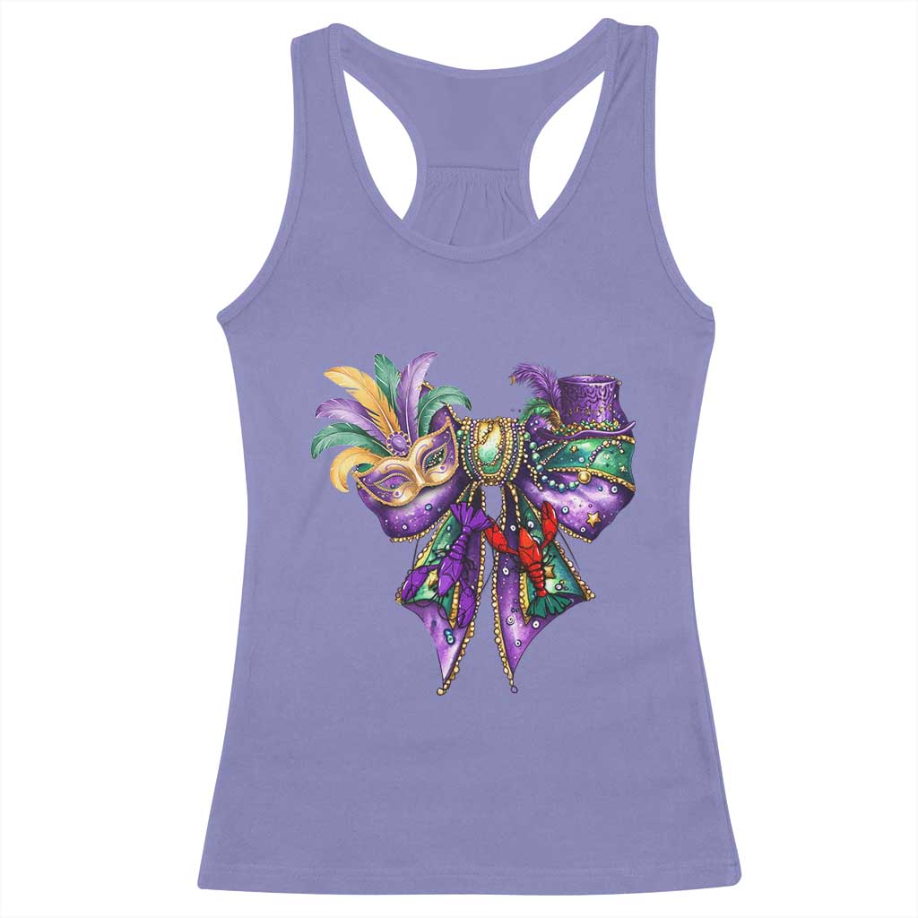 Coquette Bow Mardi Gras Racerback Tank Top New Orleans Carnival Beads Mask Crawfish TS09 Violet Print Your Wear