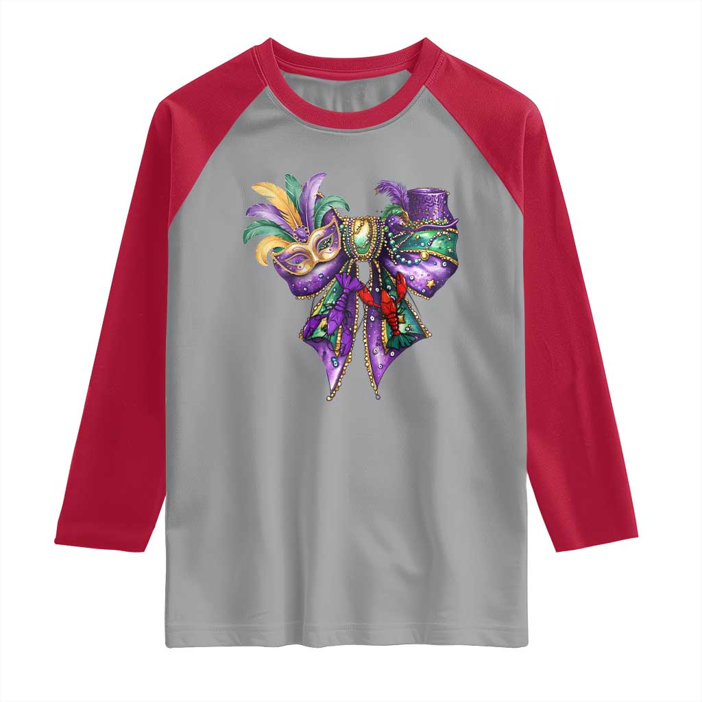 Coquette Bow Mardi Gras Raglan Shirt New Orleans Carnival Beads Mask Crawfish TS09 Sport Gray Red Print Your Wear