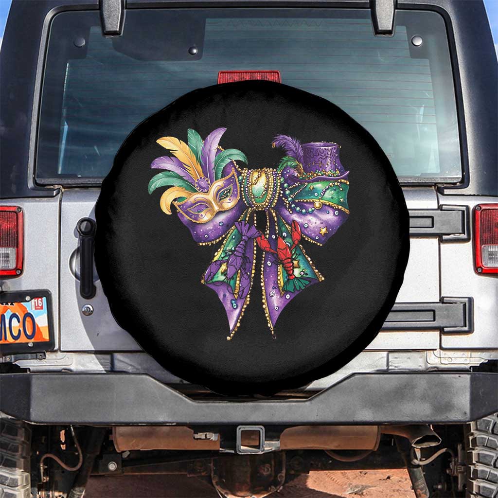 Coquette Bow Mardi Gras Spare Tire Cover New Orleans Carnival Beads Mask Crawfish TS09 No hole Black Print Your Wear