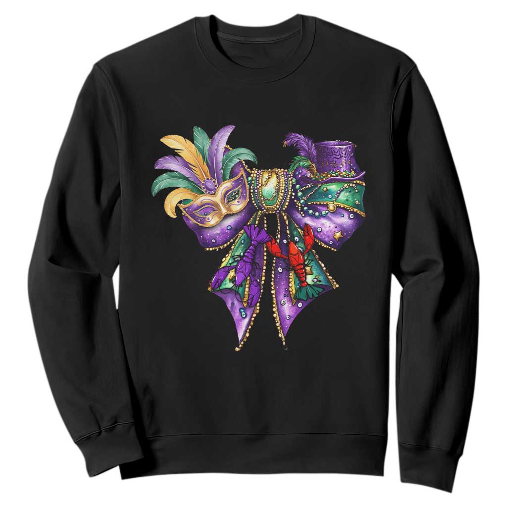 Coquette Bow Mardi Gras Sweatshirt New Orleans Carnival Beads Mask Crawfish TS09 Black Print Your Wear