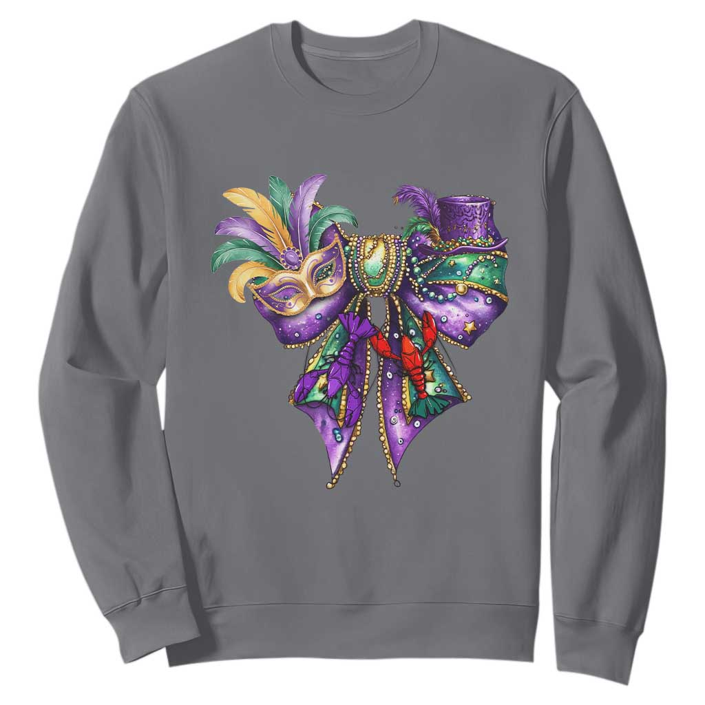 Coquette Bow Mardi Gras Sweatshirt New Orleans Carnival Beads Mask Crawfish TS09 Charcoal Print Your Wear