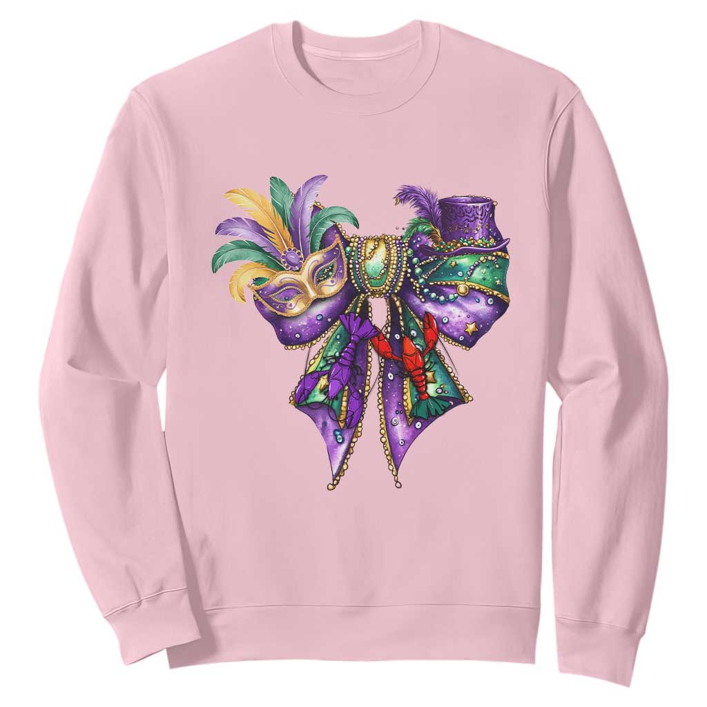 Coquette Bow Mardi Gras Sweatshirt New Orleans Carnival Beads Mask Crawfish TS09 Light Pink Print Your Wear