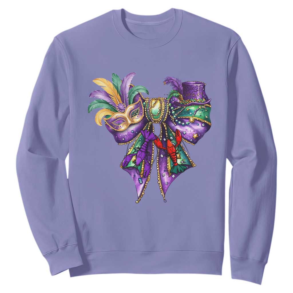 Coquette Bow Mardi Gras Sweatshirt New Orleans Carnival Beads Mask Crawfish TS09 Violet Print Your Wear