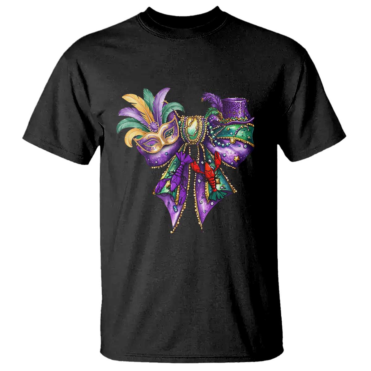 Coquette Bow Mardi Gras T Shirt New Orleans Carnival Beads Mask Crawfish TS09 Black Print Your Wear