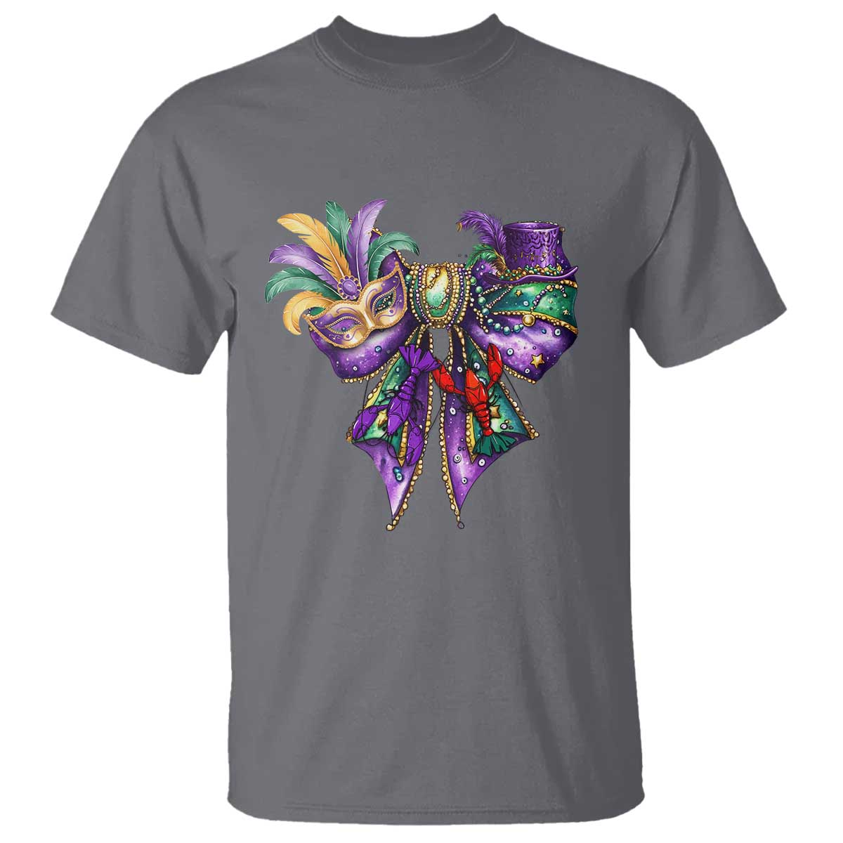 Coquette Bow Mardi Gras T Shirt New Orleans Carnival Beads Mask Crawfish TS09 Charcoal Print Your Wear