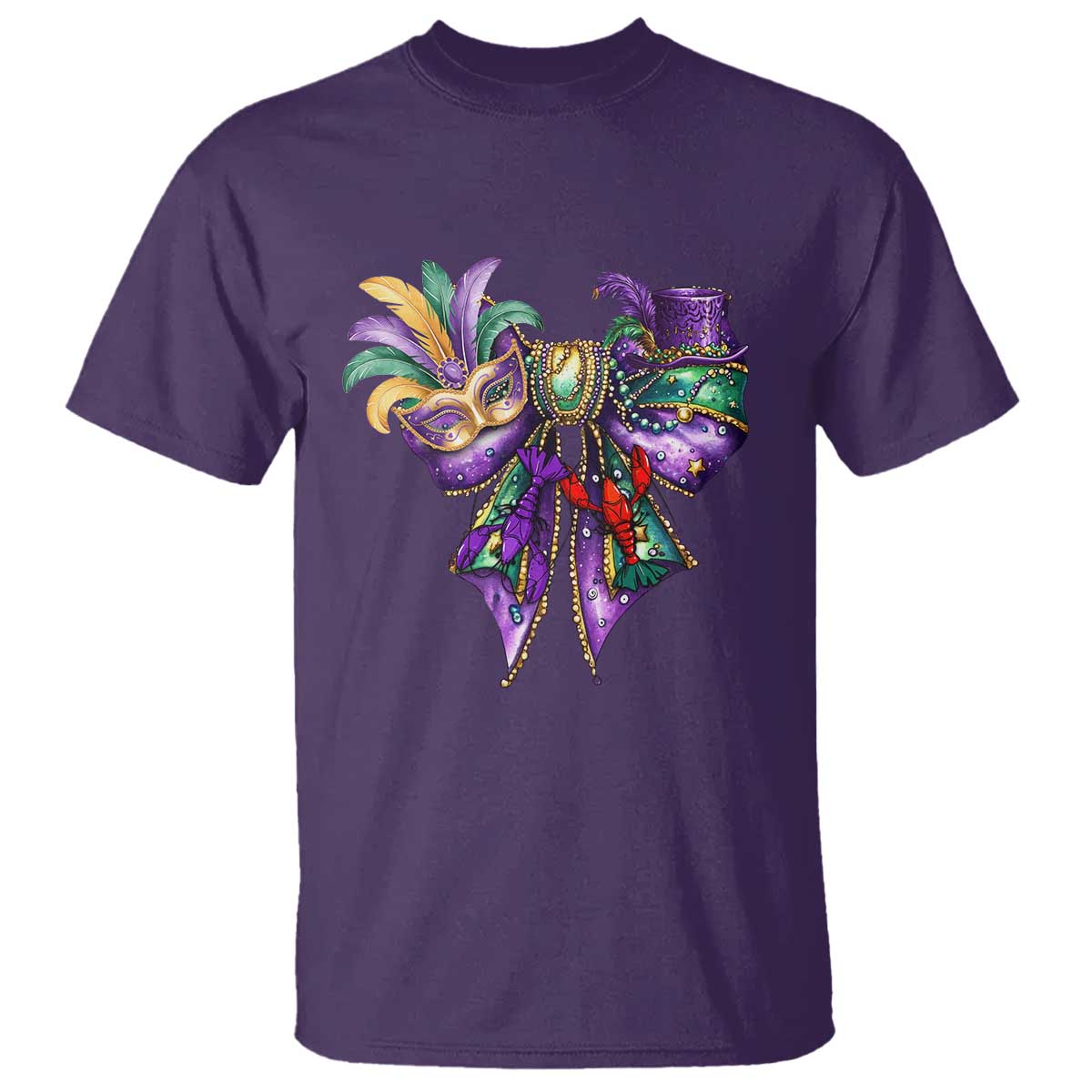 Coquette Bow Mardi Gras T Shirt New Orleans Carnival Beads Mask Crawfish TS09 Purple Print Your Wear