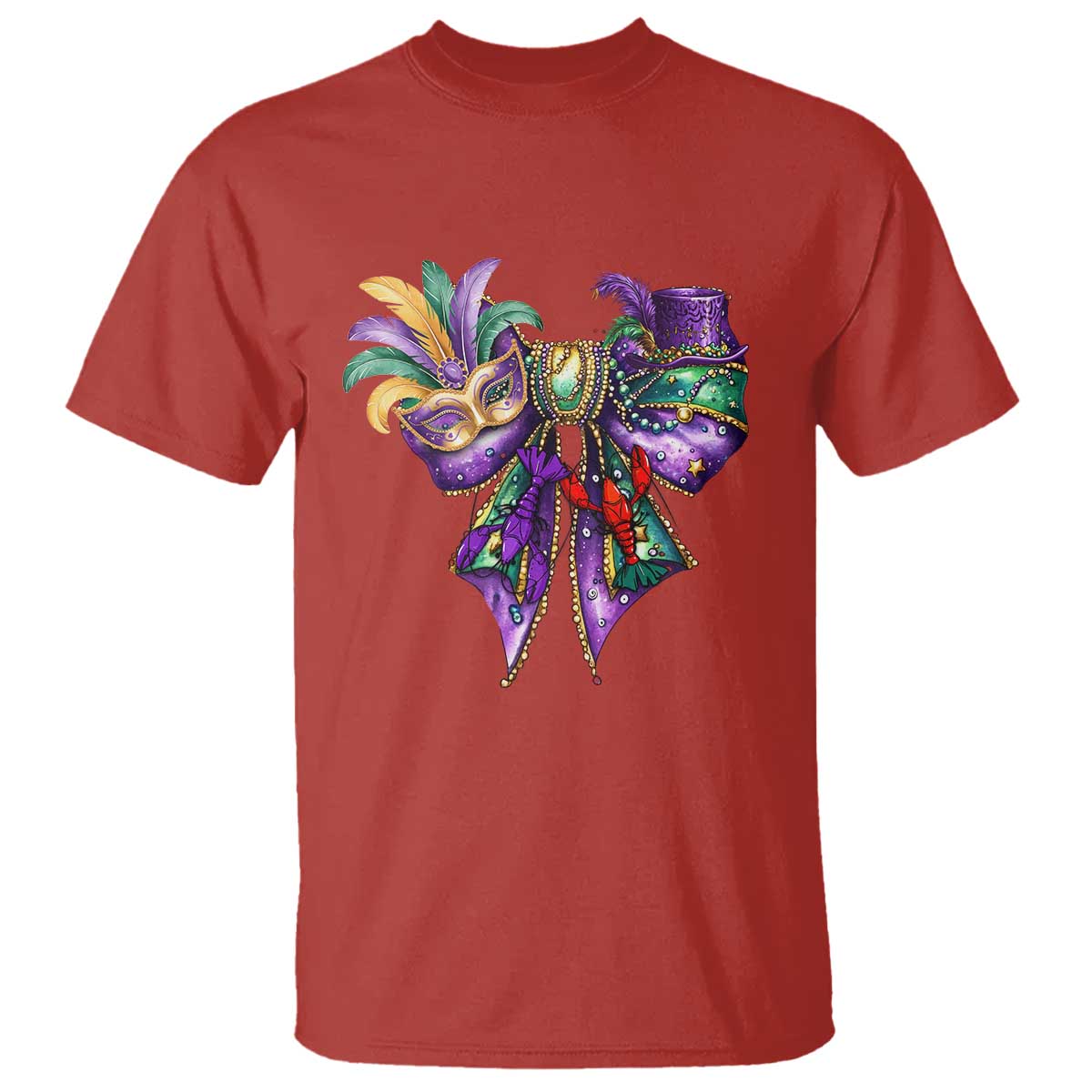 Coquette Bow Mardi Gras T Shirt New Orleans Carnival Beads Mask Crawfish TS09 Red Print Your Wear