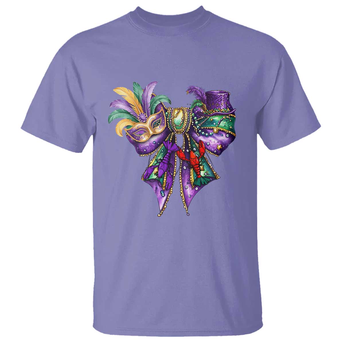 Coquette Bow Mardi Gras T Shirt New Orleans Carnival Beads Mask Crawfish TS09 Violet Print Your Wear