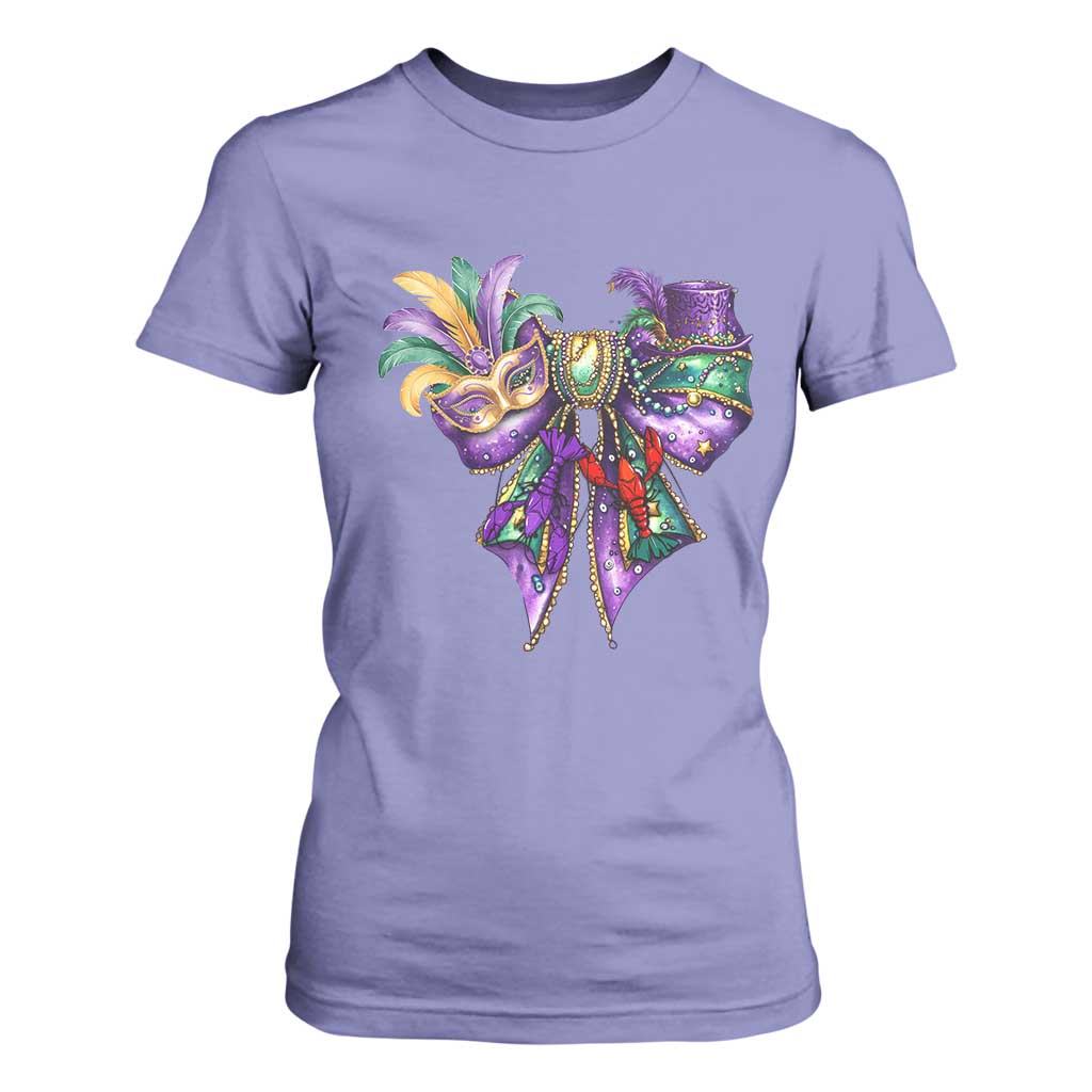 Coquette Bow Mardi Gras T Shirt For Women New Orleans Carnival Beads Mask Crawfish TS09 Violet Print Your Wear