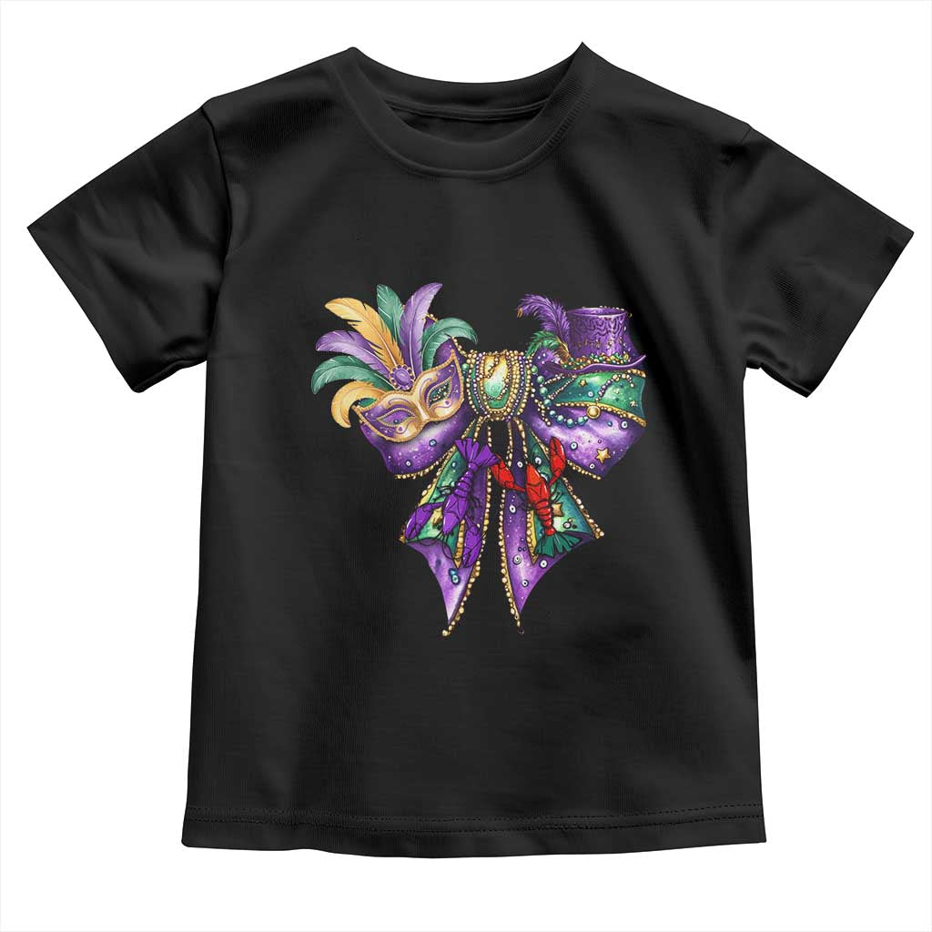 Coquette Bow Mardi Gras Toddler T Shirt New Orleans Carnival Beads Mask Crawfish TS09 Black Print Your Wear