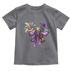 Coquette Bow Mardi Gras Toddler T Shirt New Orleans Carnival Beads Mask Crawfish TS09 Charcoal Print Your Wear