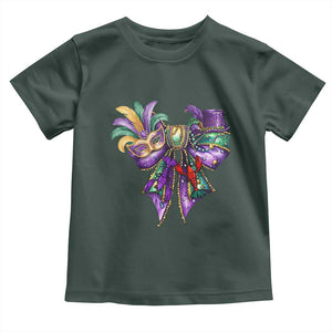 Coquette Bow Mardi Gras Toddler T Shirt New Orleans Carnival Beads Mask Crawfish TS09 Dark Forest Green Print Your Wear
