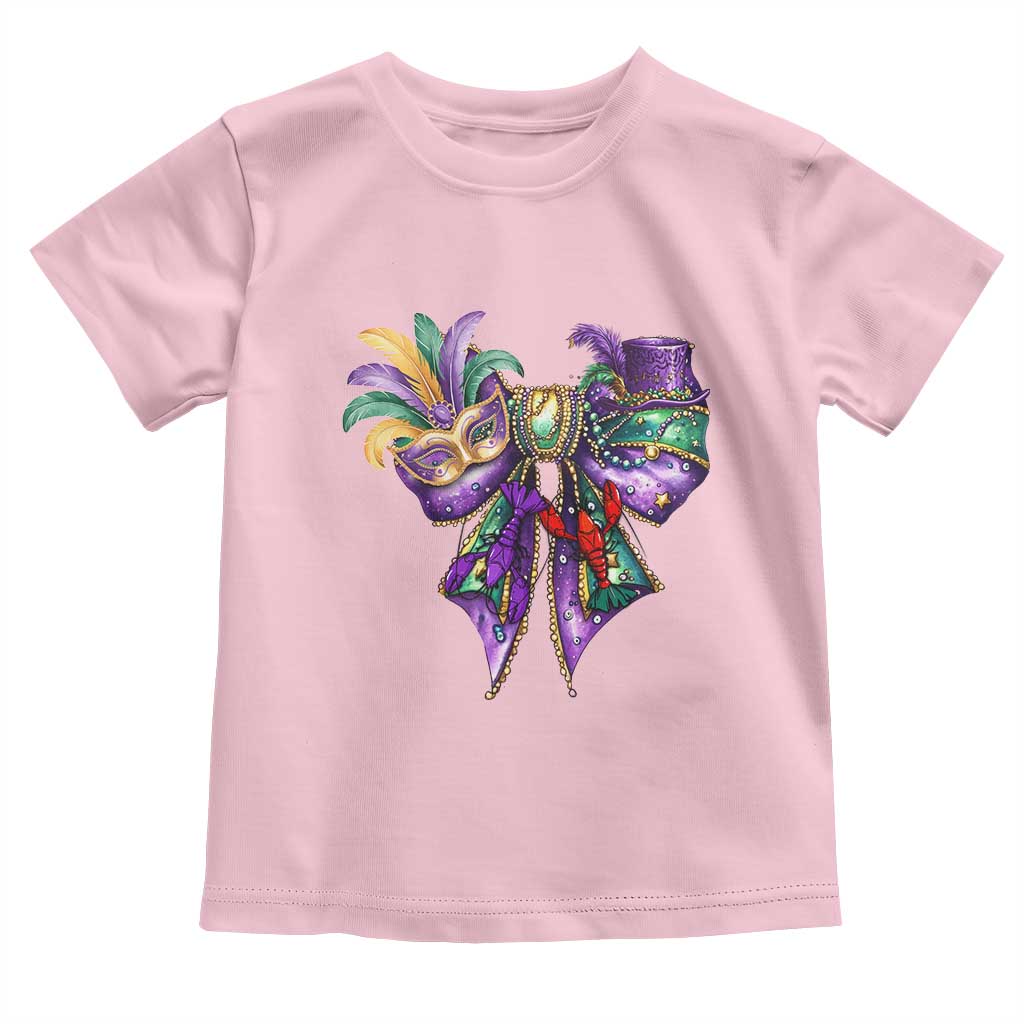Coquette Bow Mardi Gras Toddler T Shirt New Orleans Carnival Beads Mask Crawfish TS09 Light Pink Print Your Wear