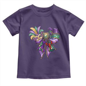 Coquette Bow Mardi Gras Toddler T Shirt New Orleans Carnival Beads Mask Crawfish TS09 Purple Print Your Wear