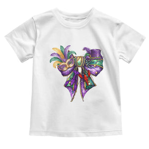Coquette Bow Mardi Gras Toddler T Shirt New Orleans Carnival Beads Mask Crawfish TS09 White Print Your Wear